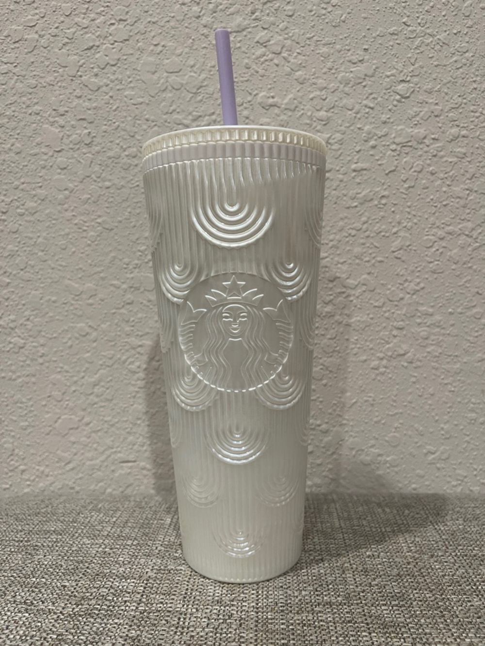 Starbucks Pearl White Tumbler with Lavender Straw 24 oz New With Tag